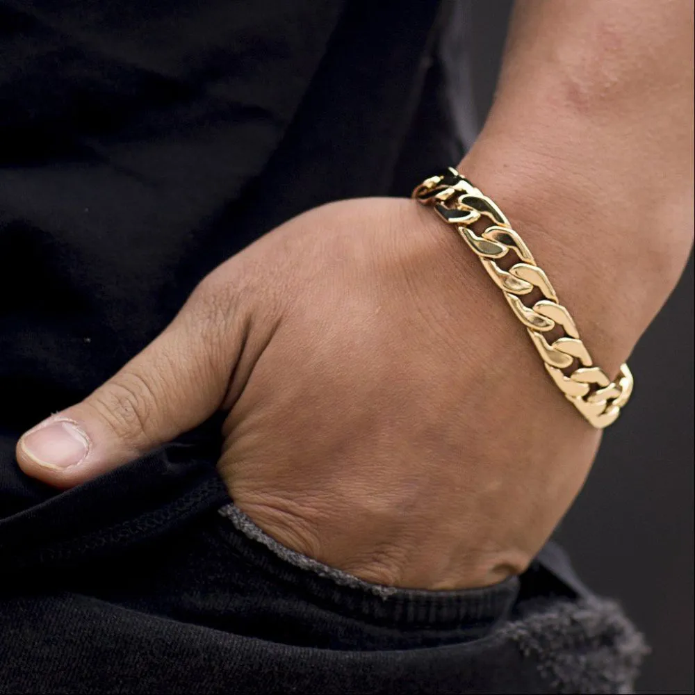 11mm Gold Cuban Link Bracelet - Flat