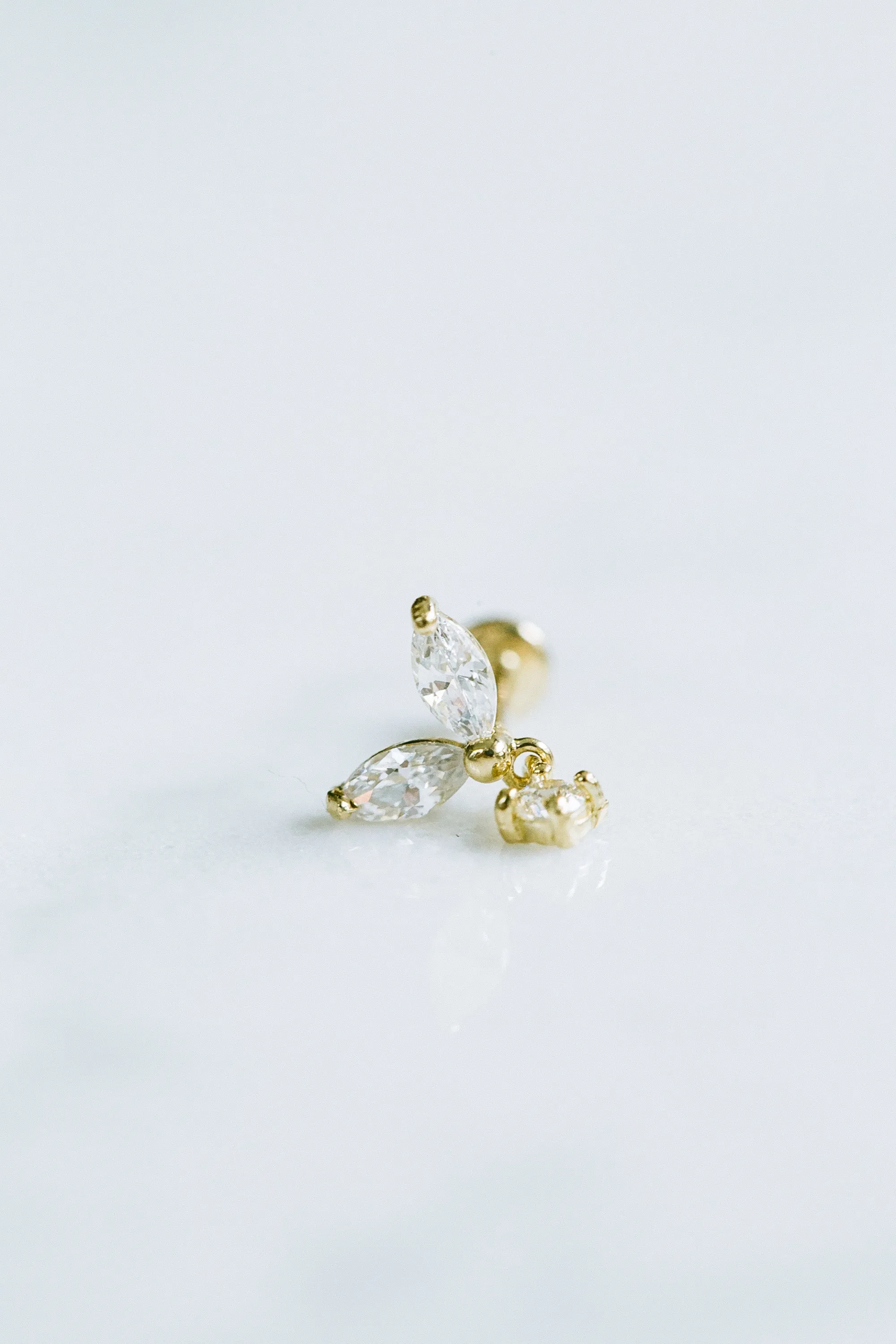 14k Gold Minimalist Heart Cz Dangle Cartilage Tragus Helix Lobe Internally Threaded Flat Back Earring Labret