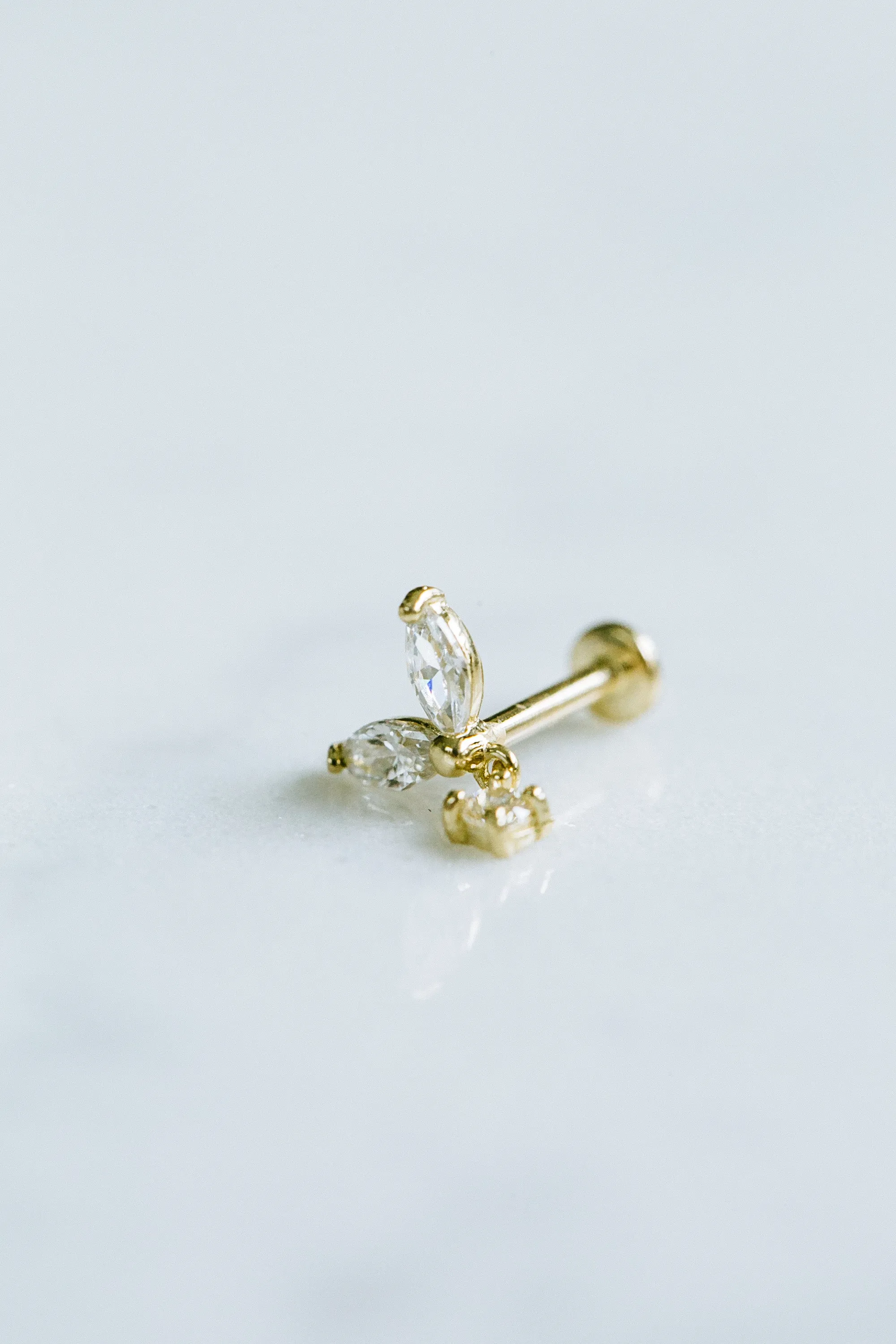 14k Gold Minimalist Heart Cz Dangle Cartilage Tragus Helix Lobe Internally Threaded Flat Back Earring Labret