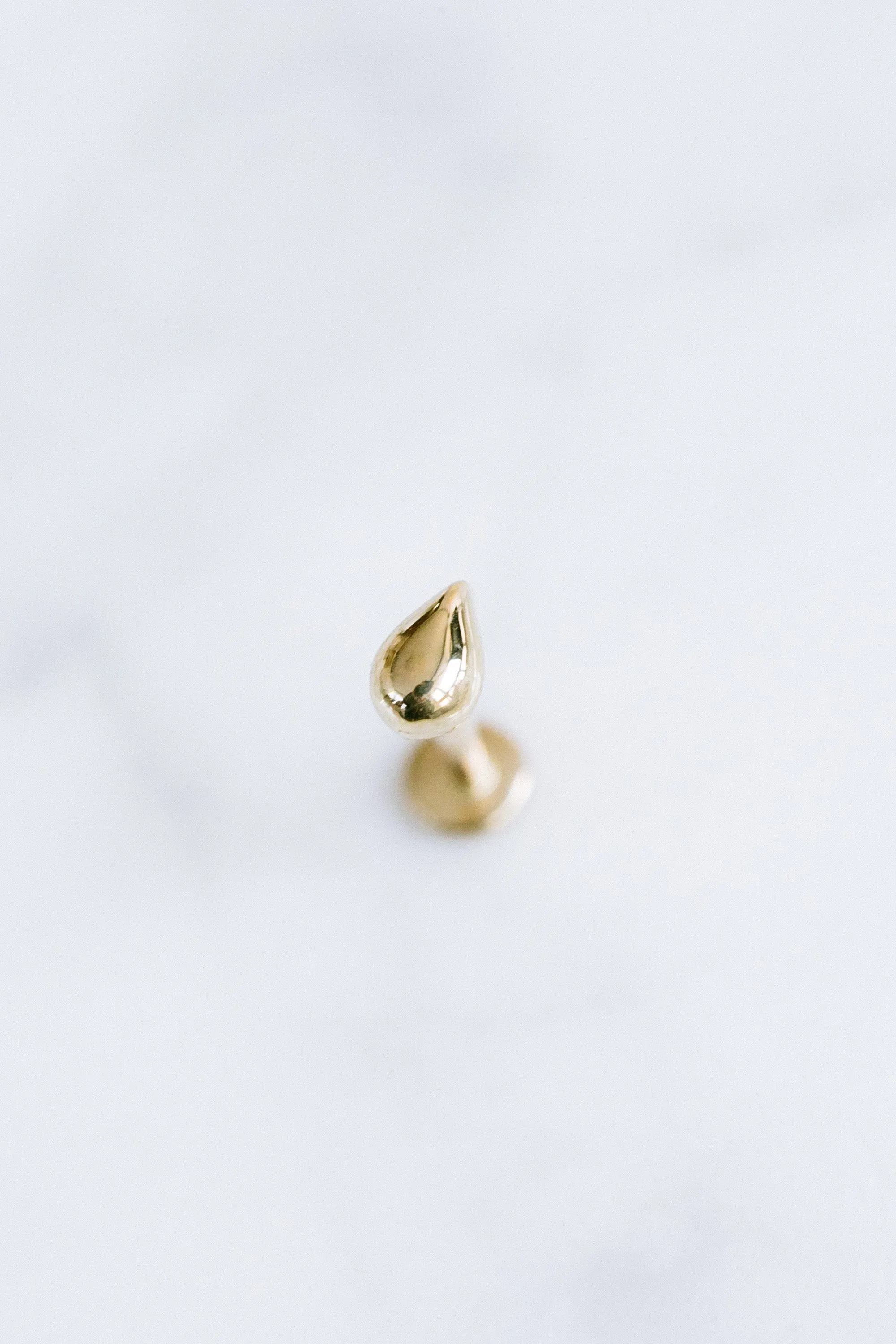 14k Gold Minimalist Teardrop Raindrop Cartilage Tragus Helix Lobe Internally Threaded Flat Back Earring Labret