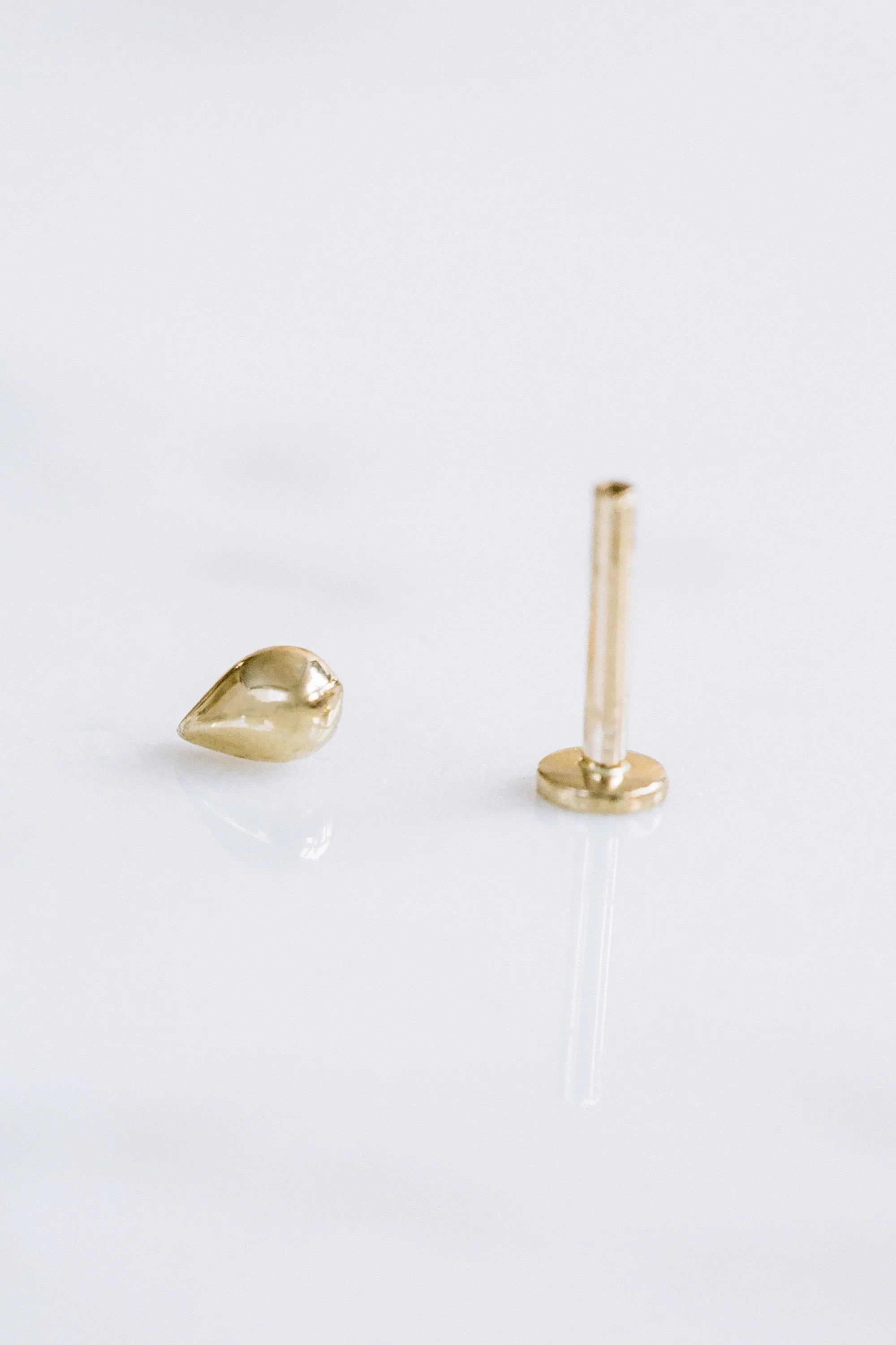 14k Gold Minimalist Teardrop Raindrop Cartilage Tragus Helix Lobe Internally Threaded Flat Back Earring Labret