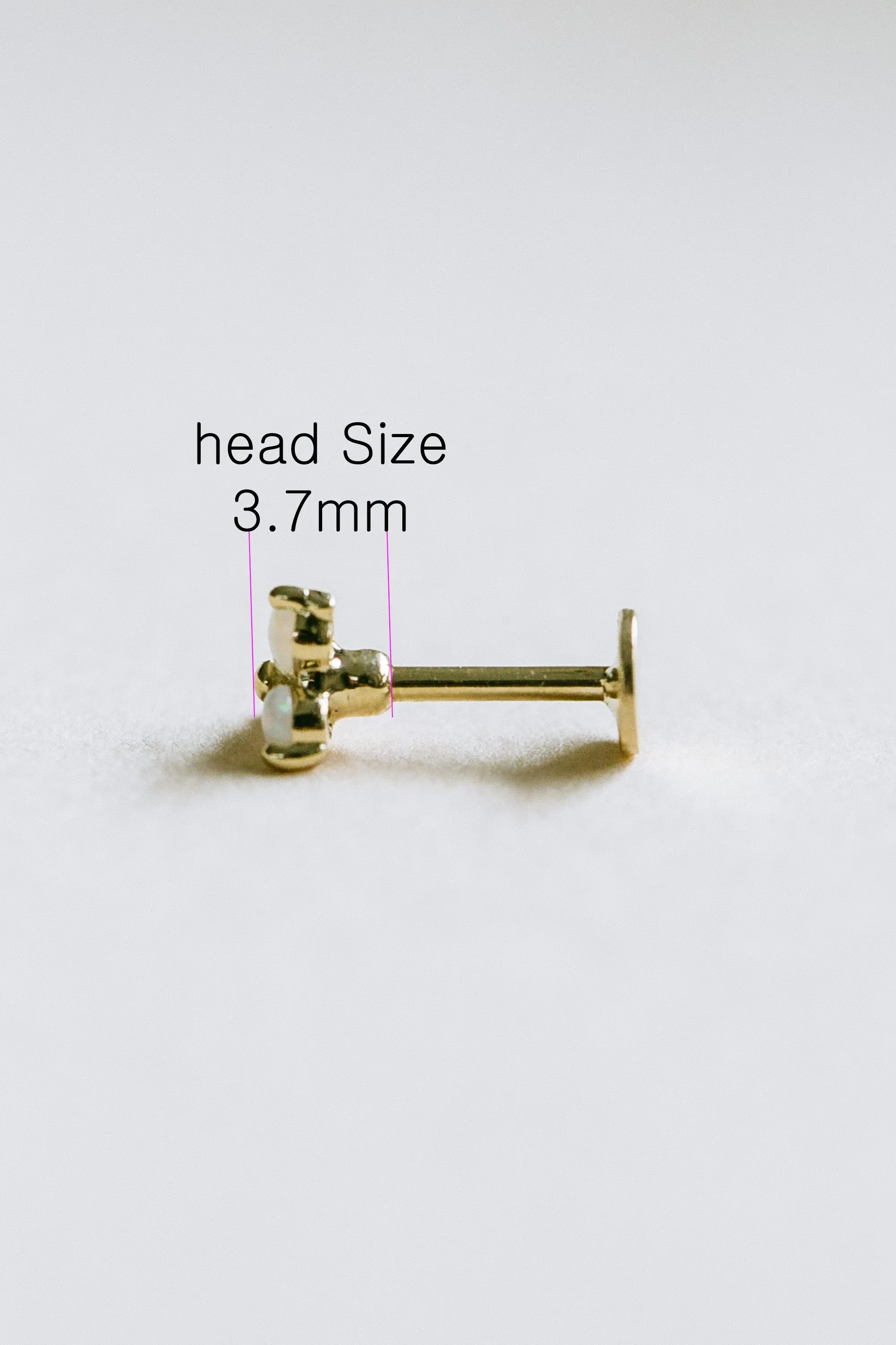 14K Solid Gold 2mm Rough Diamond Helix Cartilage Externally Threaded Flat Back Earring Labret 16g