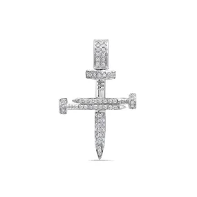 14K White Gold Cross Pendant with Diamonds - Unisex, 0.40 CT