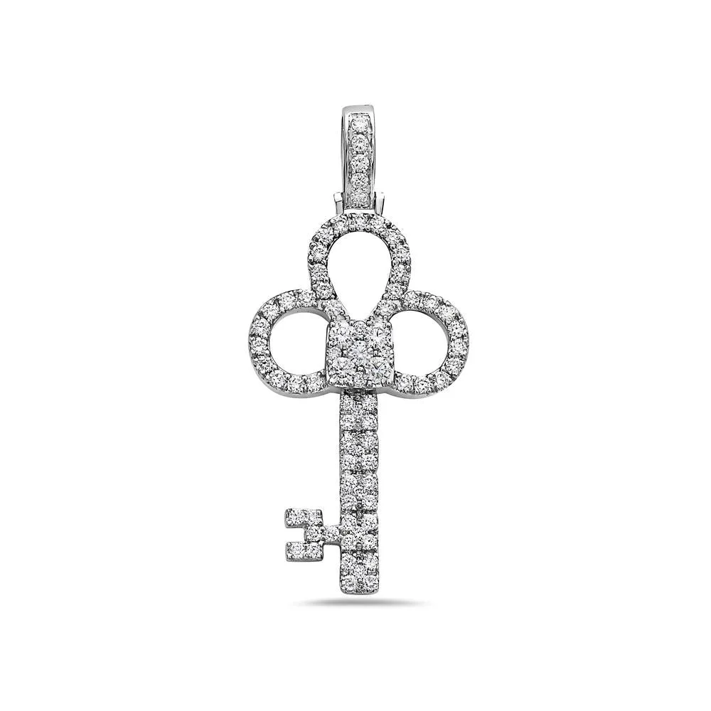 14K White Gold Key Pendant for Men with 1.85 CT Diamonds