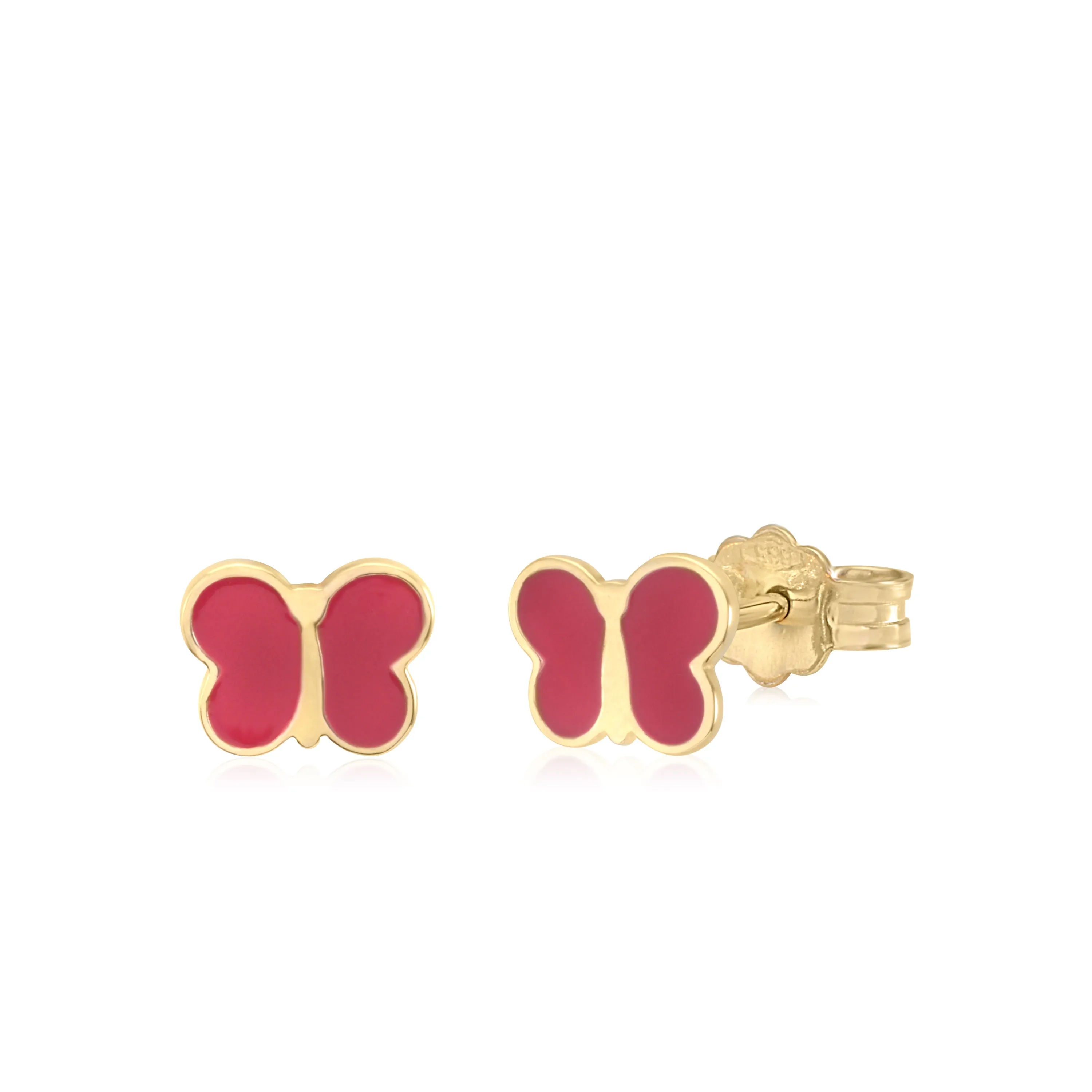 14K Yellow Gold Children's Unicorn Stud Earrings with Enamel Italy