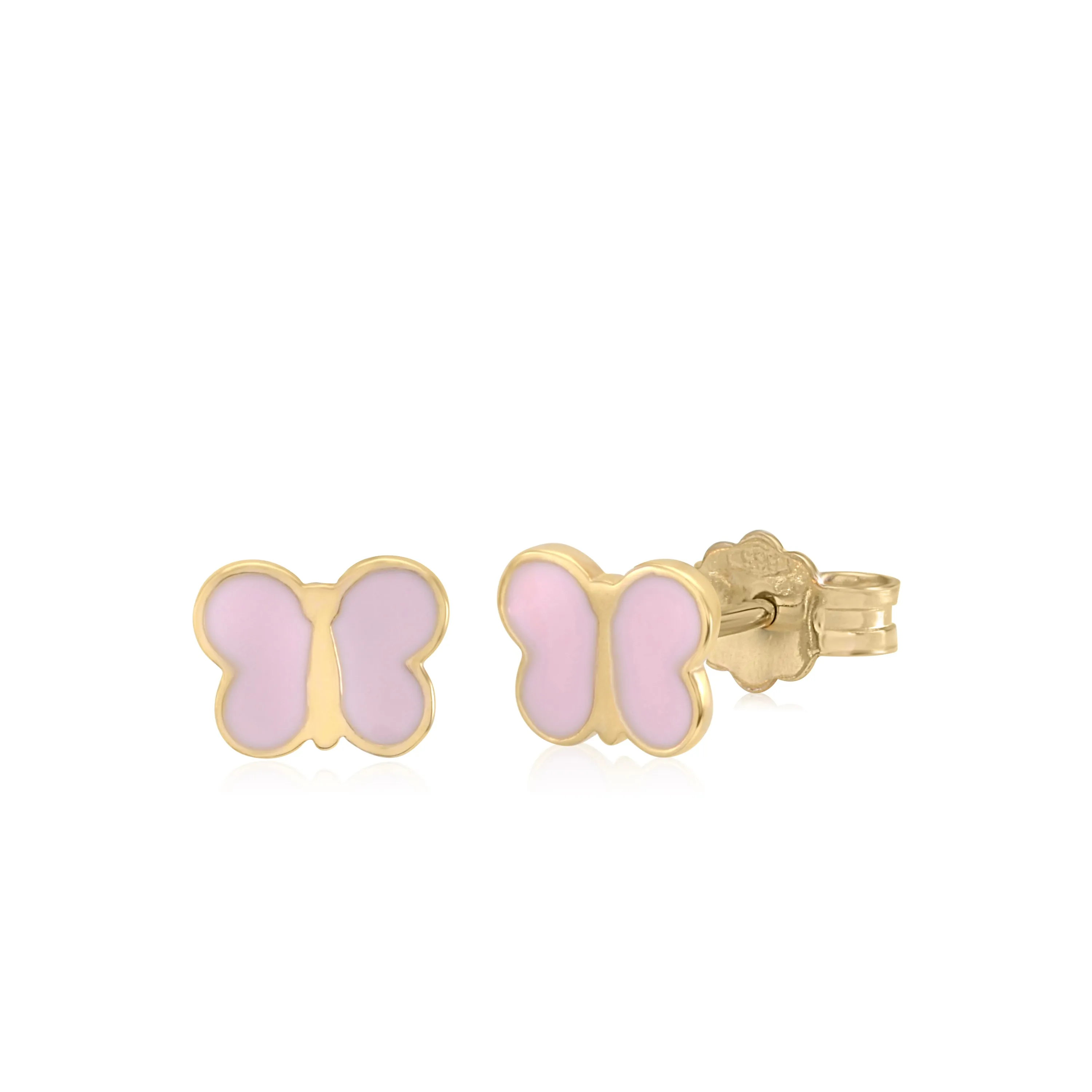 14K Yellow Gold Children's Unicorn Stud Earrings with Enamel Italy