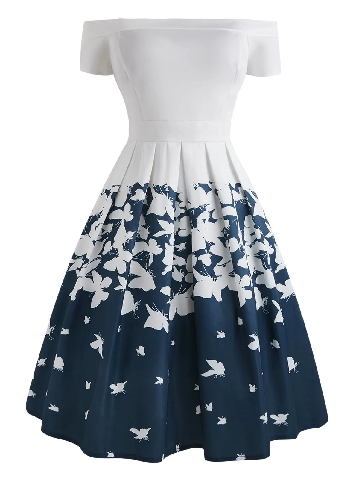 1950s Butterfly Off Shoulder Dress