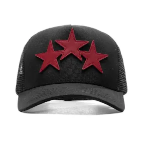 3 Star Trucker Hat Black Red - Shop Now