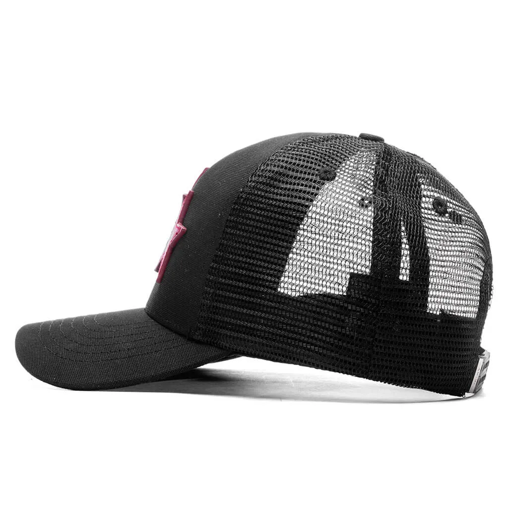 3 Star Trucker Hat Black Red - Shop Now