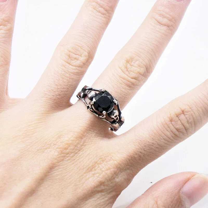 Cool Black Stone Skull Ring