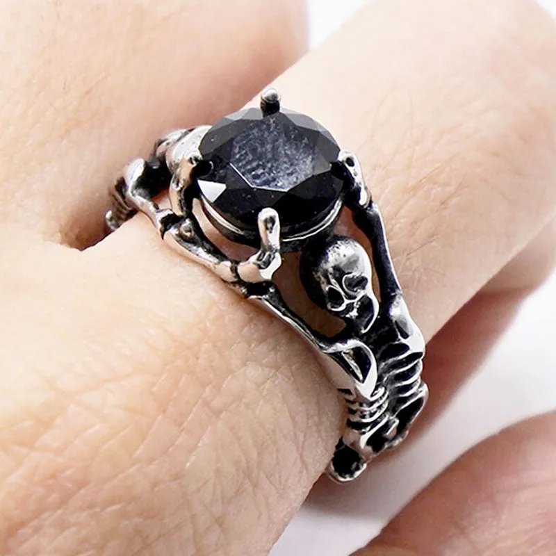 Cool Black Stone Skull Ring