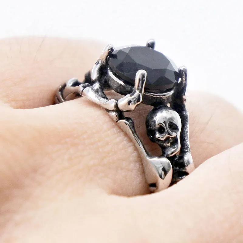 Cool Black Stone Skull Ring