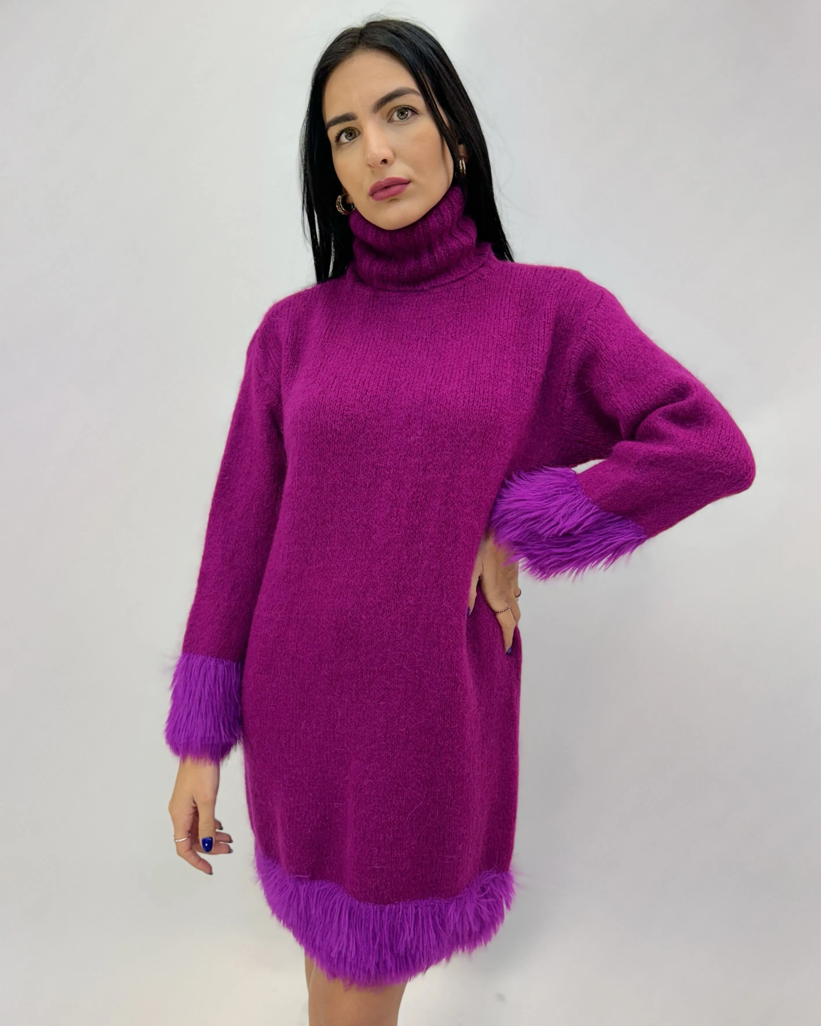 Wool Mohair Dolcevita Sweater with Feathers