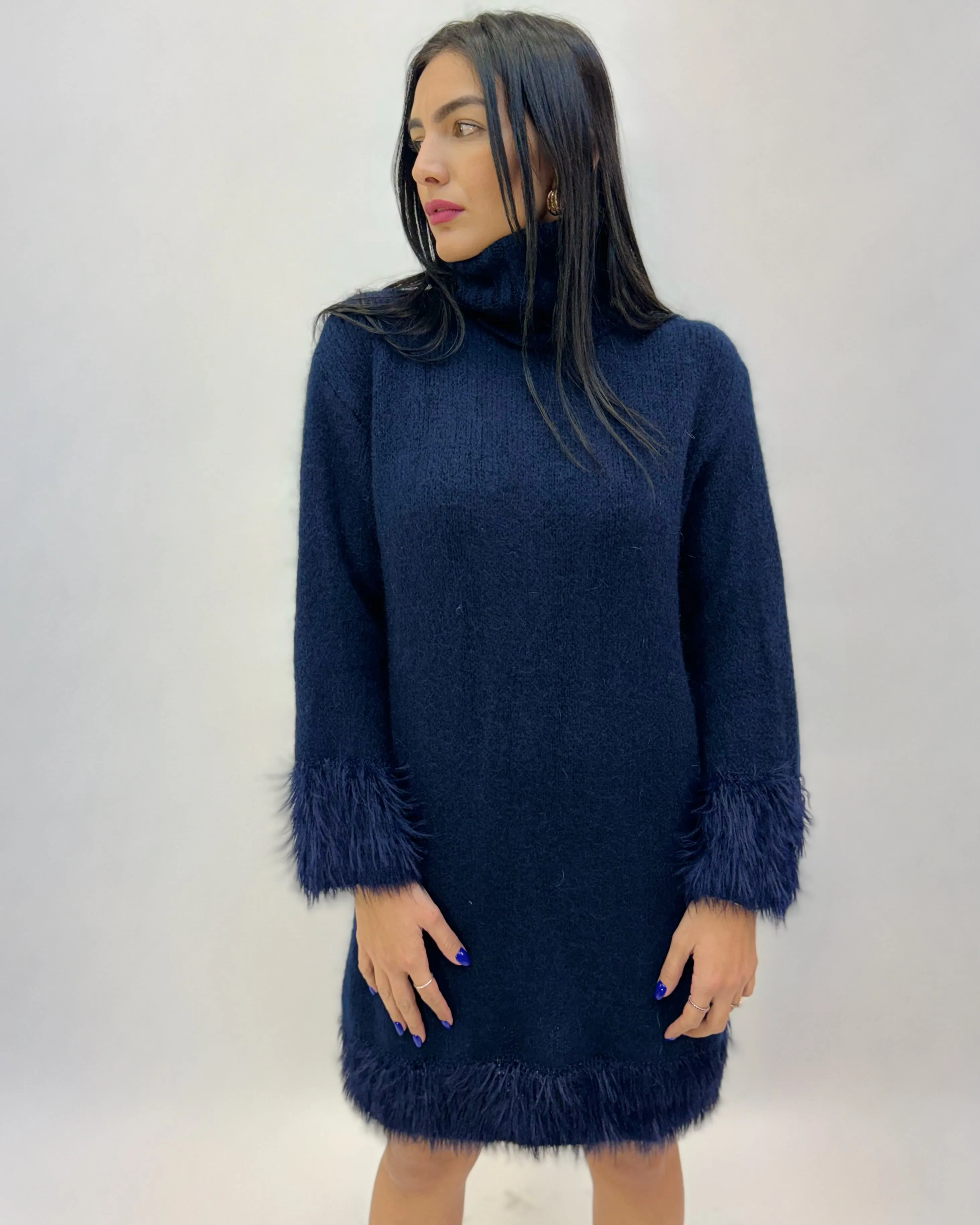 Wool Mohair Dolcevita Sweater with Feathers