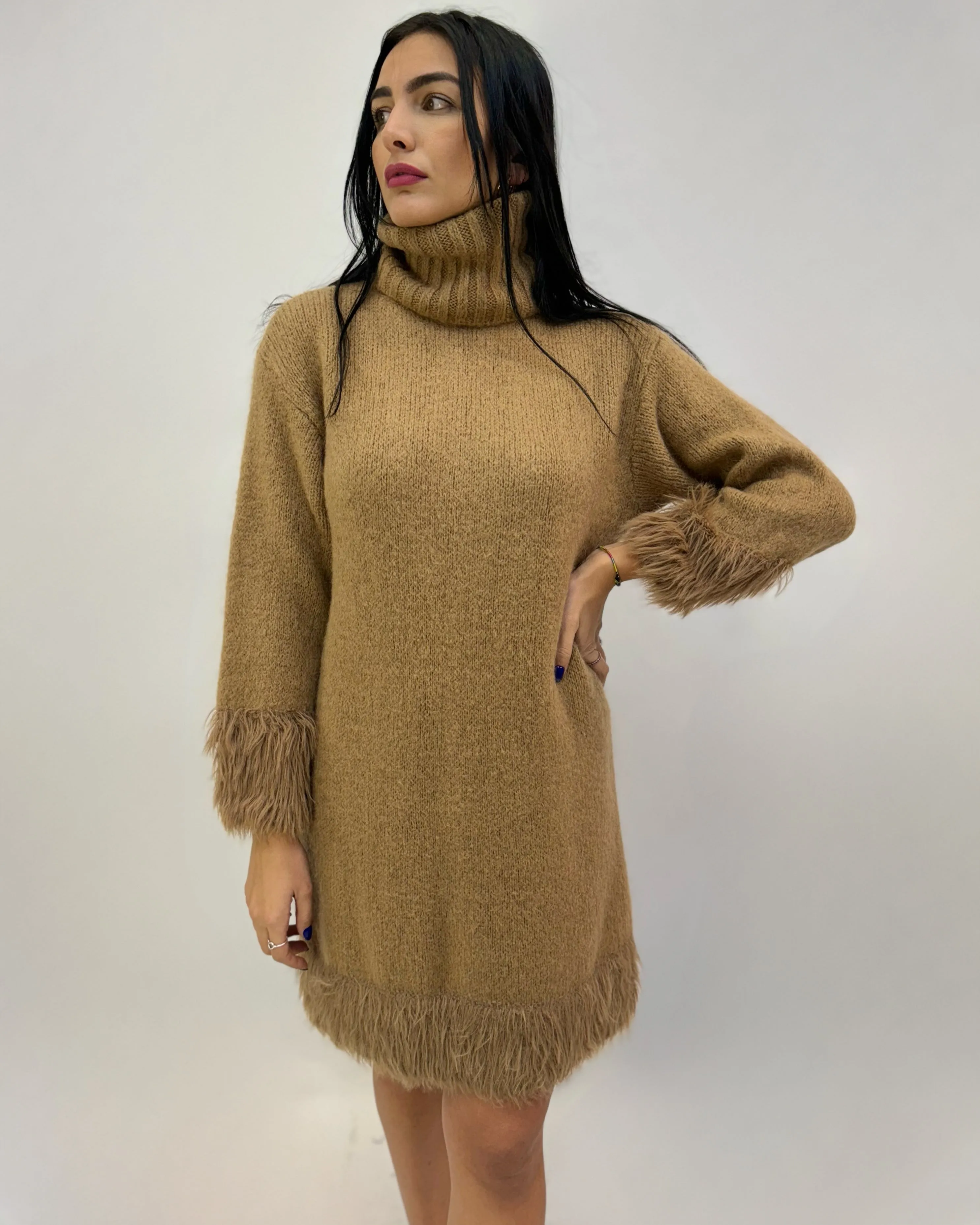 Wool Mohair Dolcevita Sweater with Feathers