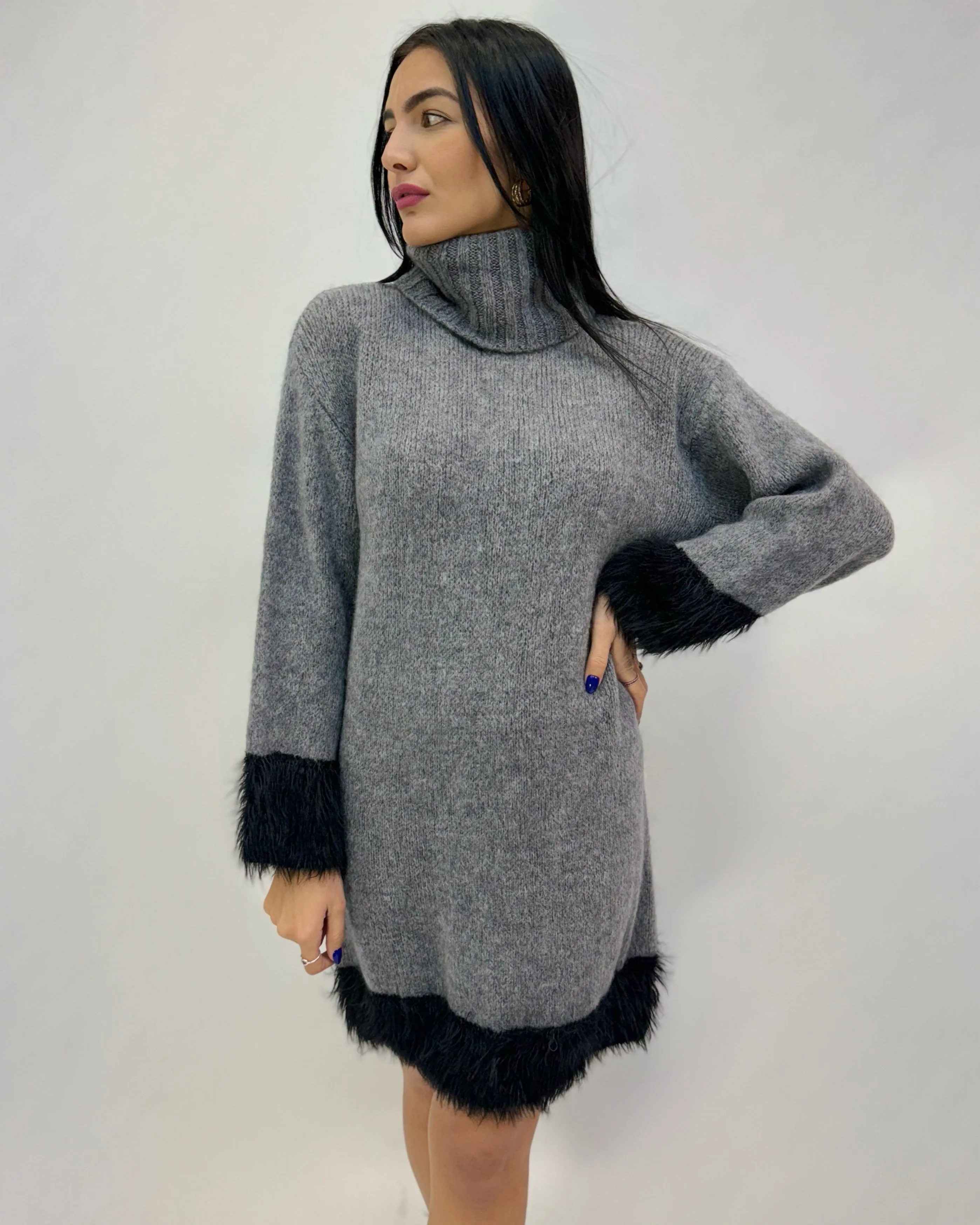 Wool Mohair Dolcevita Sweater with Feathers