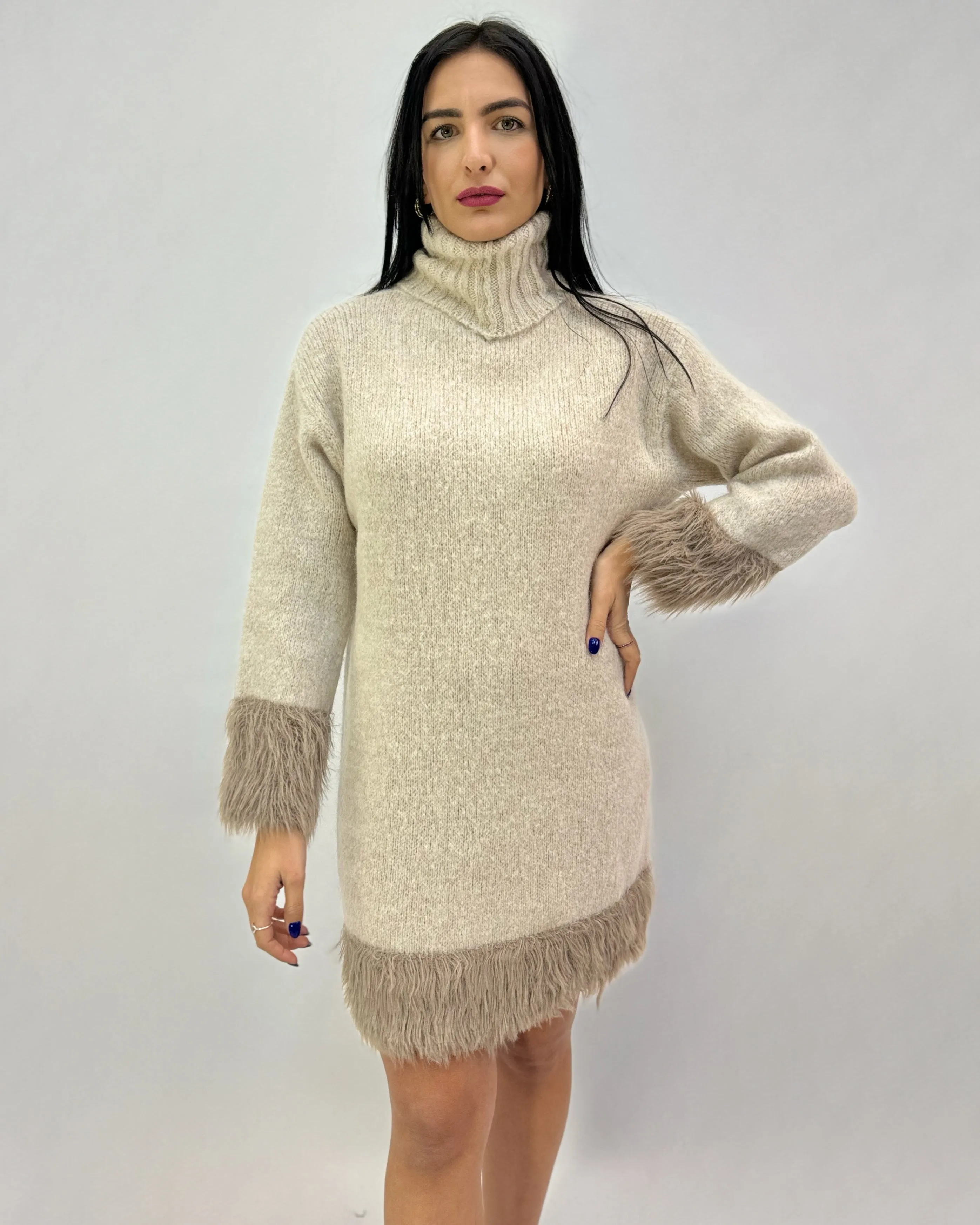 Wool Mohair Dolcevita Sweater with Feathers