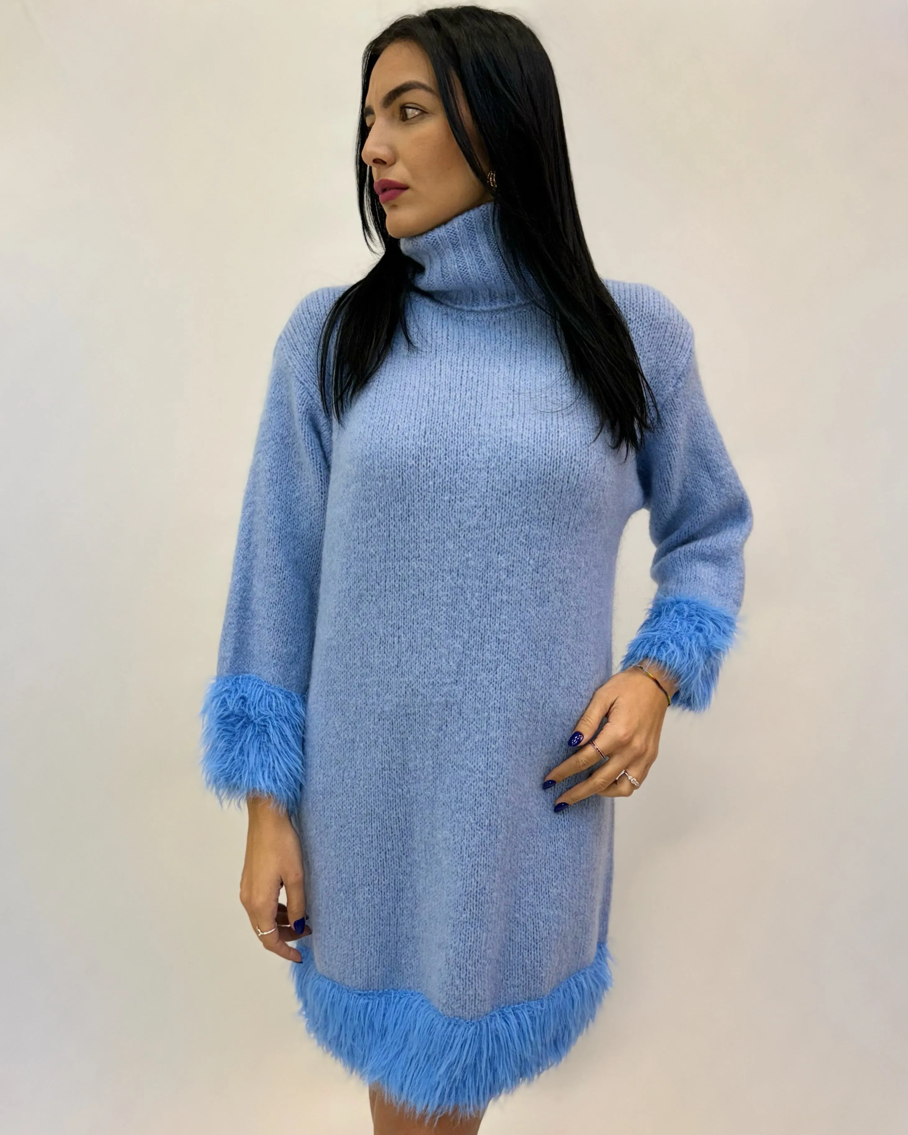 Wool Mohair Dolcevita Sweater with Feathers