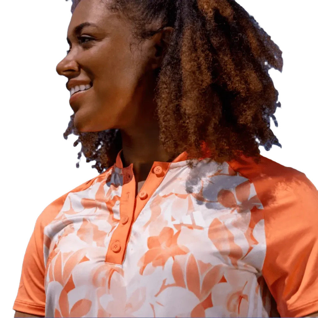 Adidas Ladies Floral Golf Polo Shirt - Orange