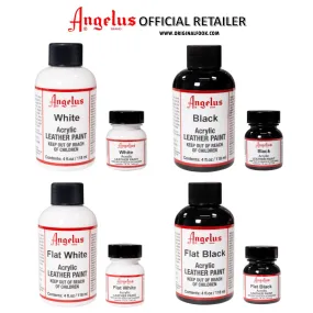 Angelus Acrylic Leather Paint in Black, White, Flat Black, and Flat White - Competitive Pricing, Fast Shipping