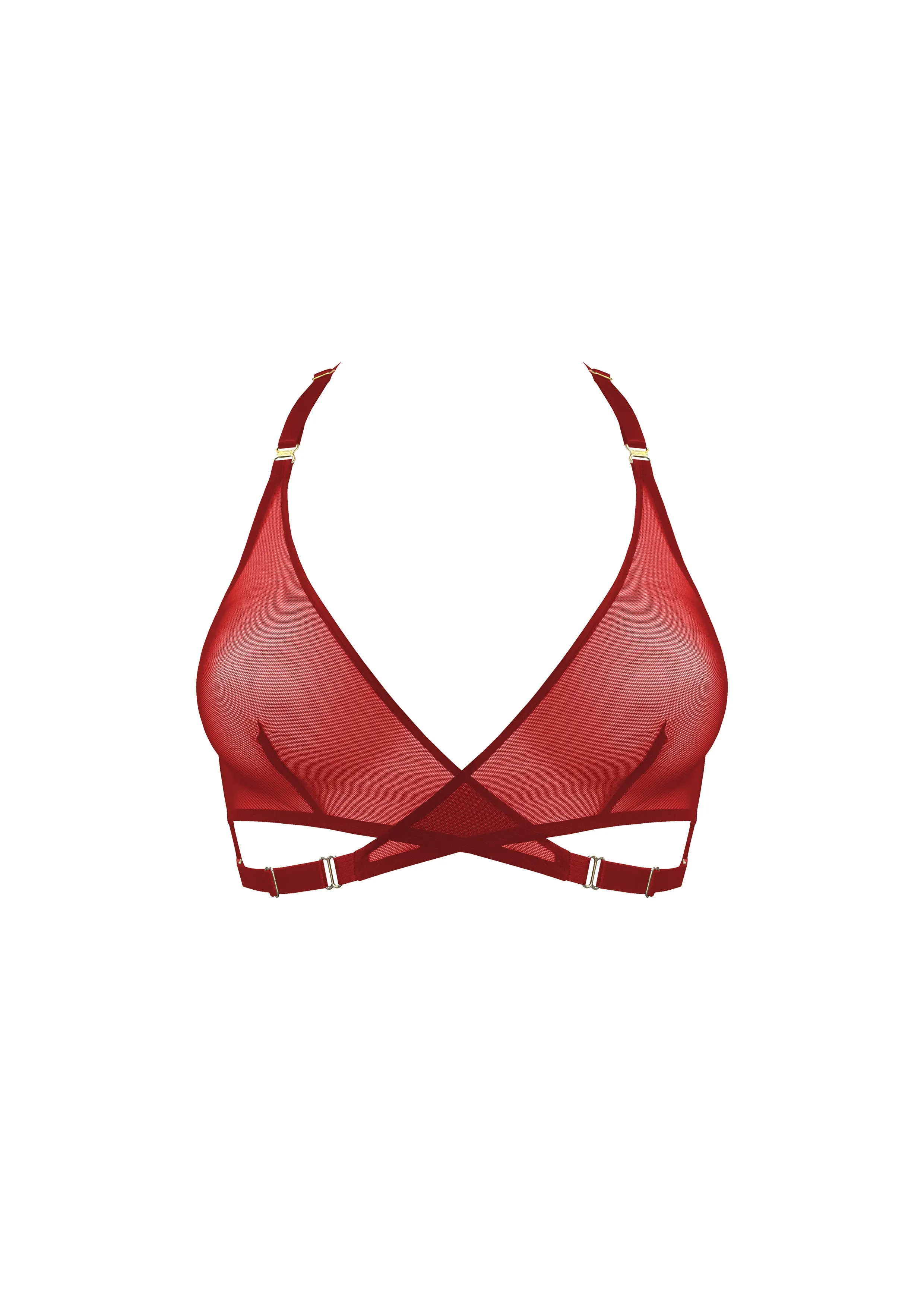 Red Wrap Art Deco Mesh Bra