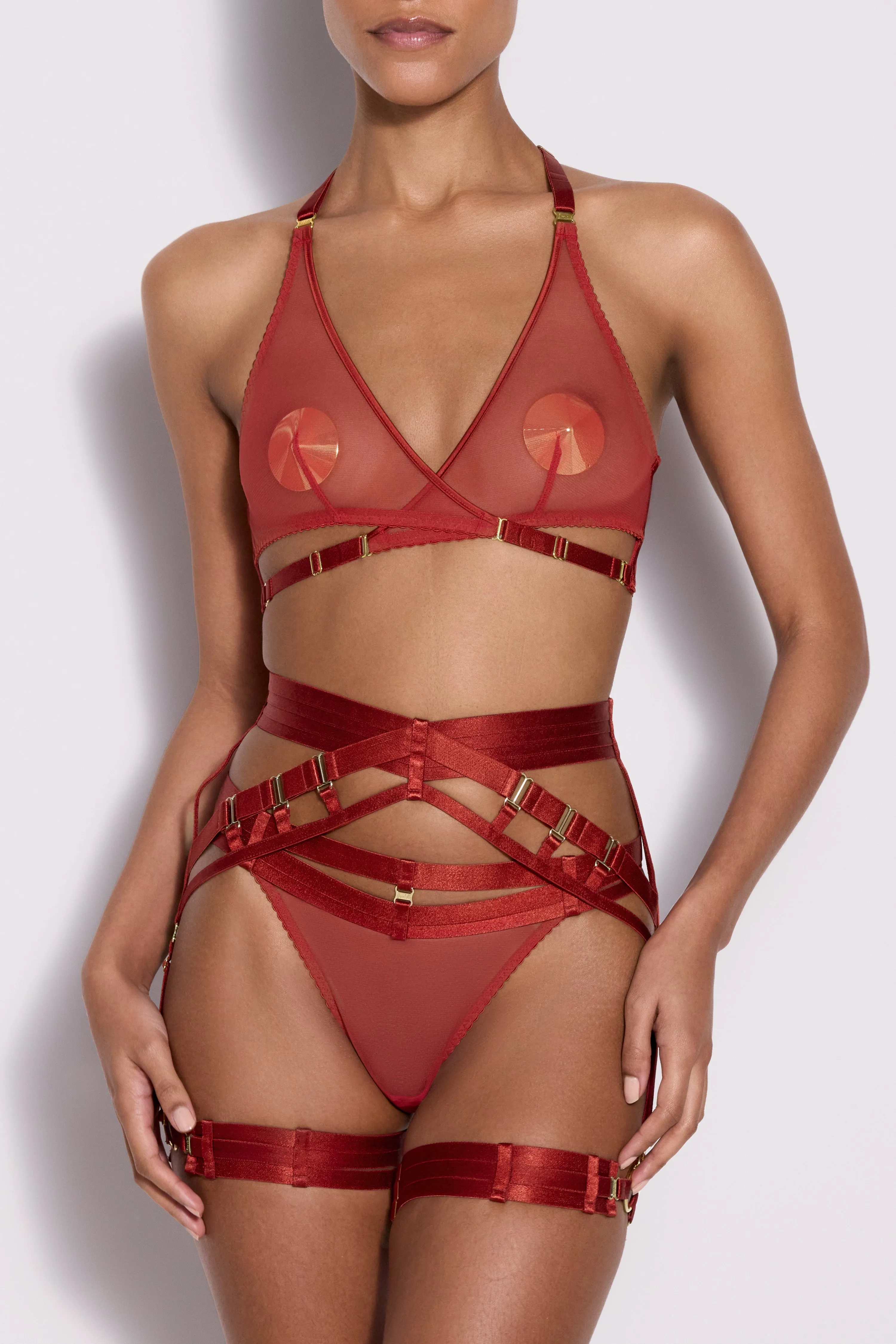 Red Wrap Art Deco Mesh Bra