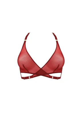 Red Wrap Art Deco Mesh Bra