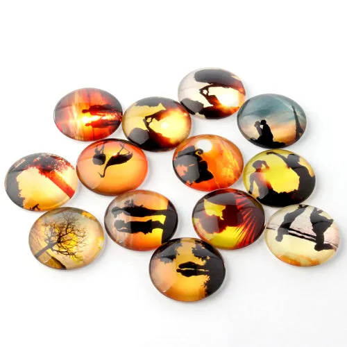 Assorted Glass Cabochons with Printed Silhouettes - 20mm