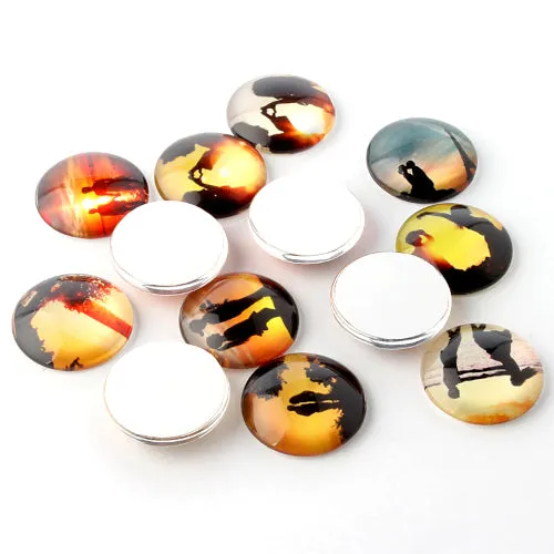 Assorted Glass Cabochons with Printed Silhouettes - 20mm