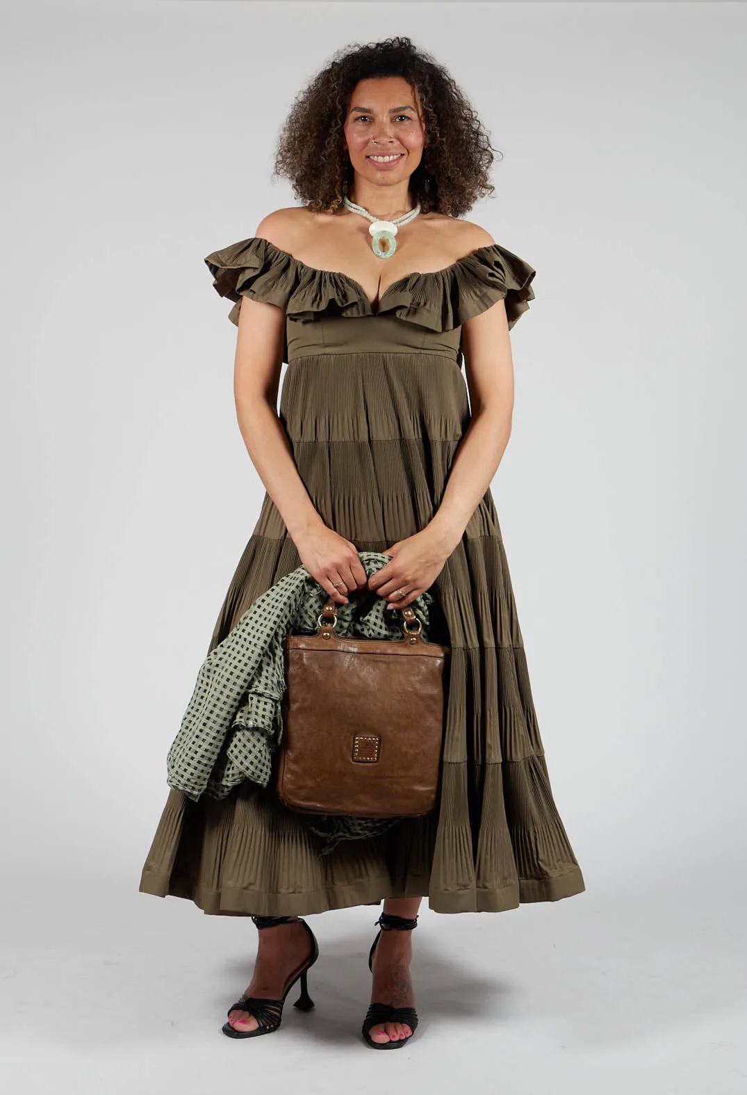 Avocado Green Off-Shoulder Ruffle Dress