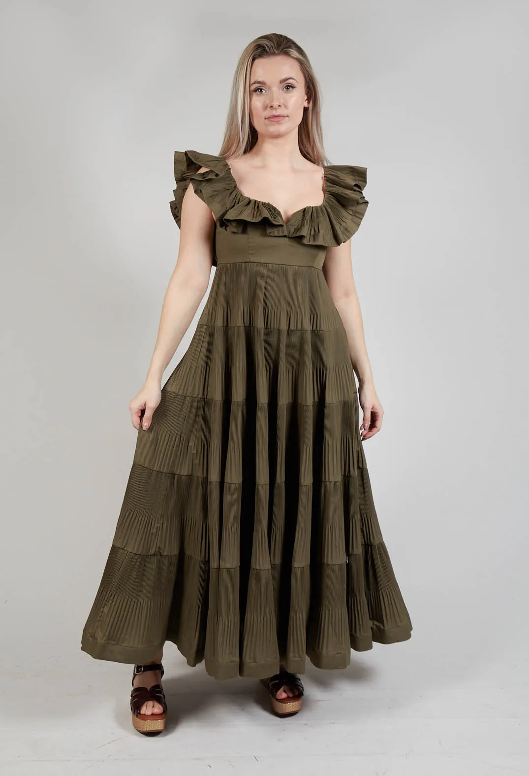 Avocado Green Off-Shoulder Ruffle Dress