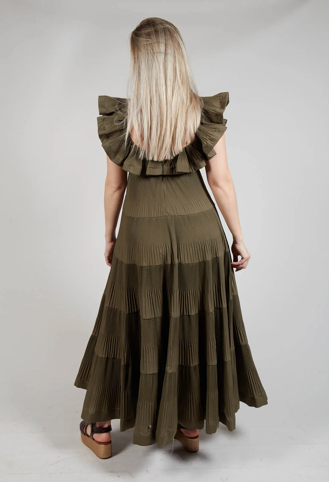 Avocado Green Off-Shoulder Ruffle Dress