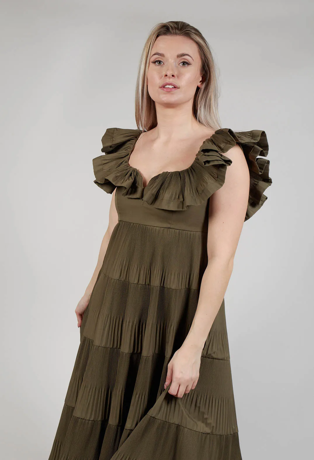 Avocado Green Off-Shoulder Ruffle Dress