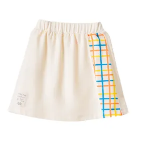 Cotton Skirt with Beige Plaid Trim