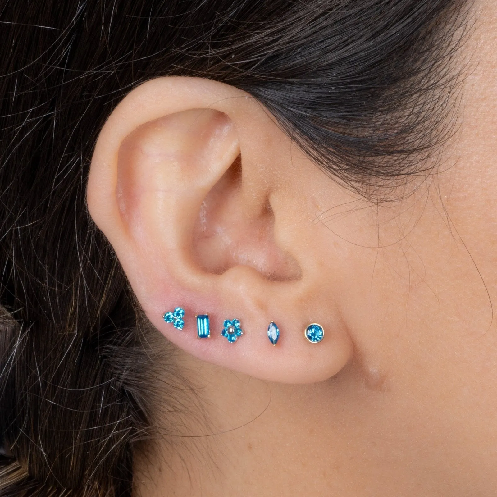 Bezel Flat Back Stud with Blue Topaz