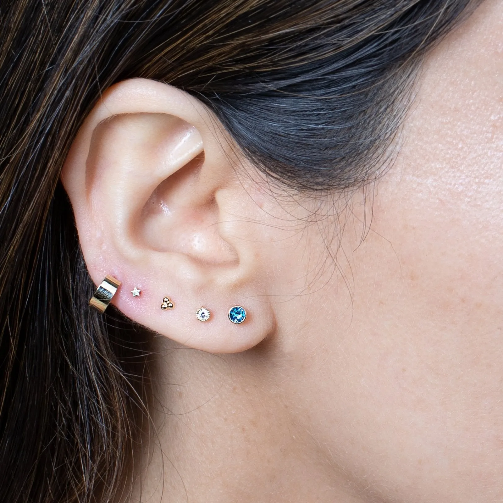 Bezel Flat Back Stud with Blue Topaz