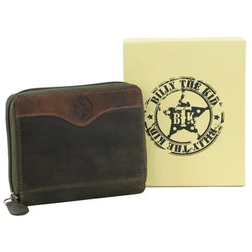 Billy The Kid Olive Leather Wallet with Zip