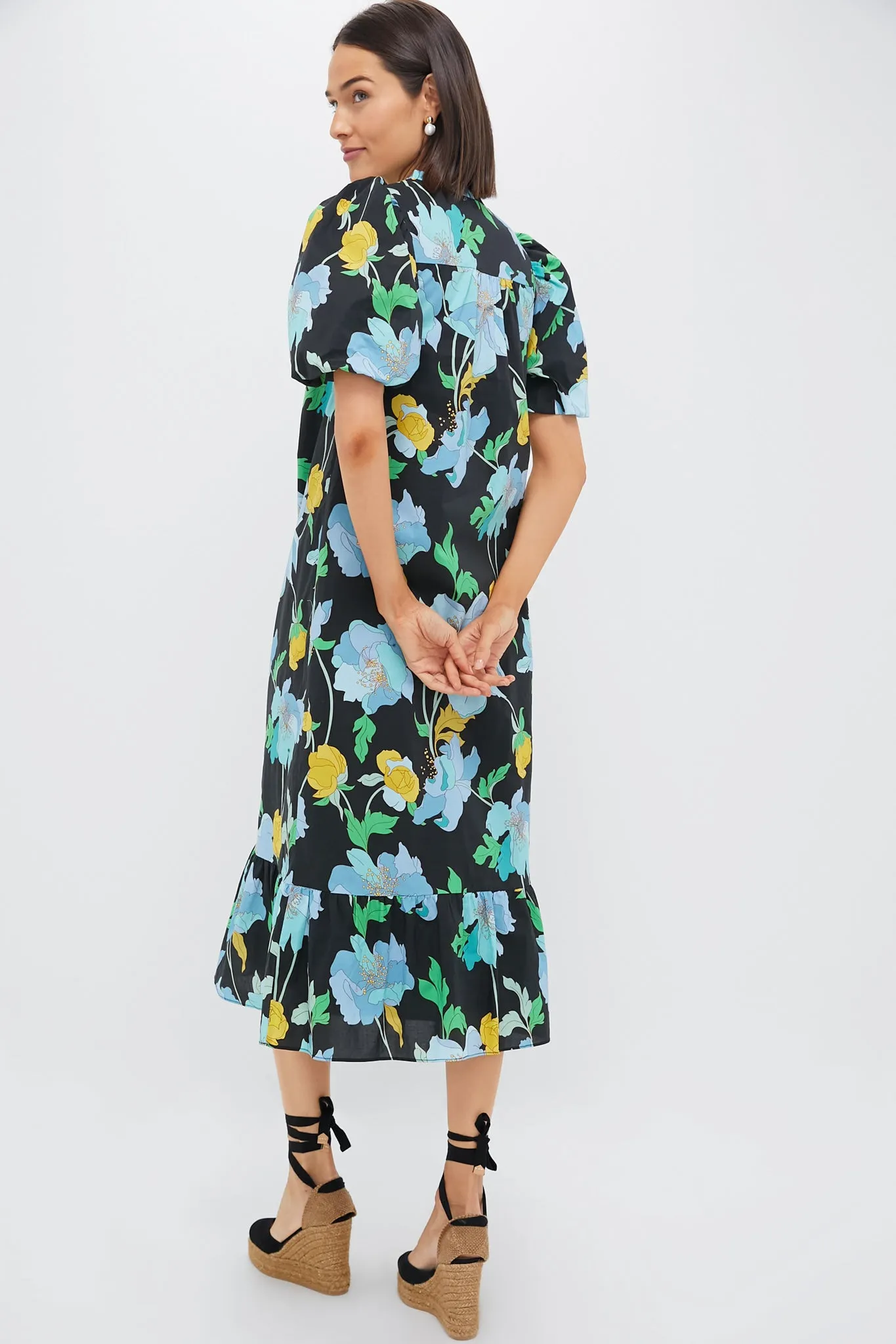 Black & Airy Blue Floral Mimi Midi Dress