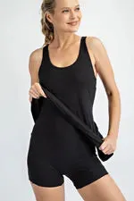 Black Active Romper Dress -> Sleek Black Romper Jumpsuit