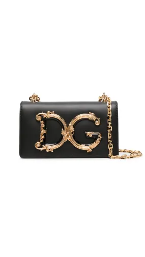 Black Calfskin DG Girls Phone Bag