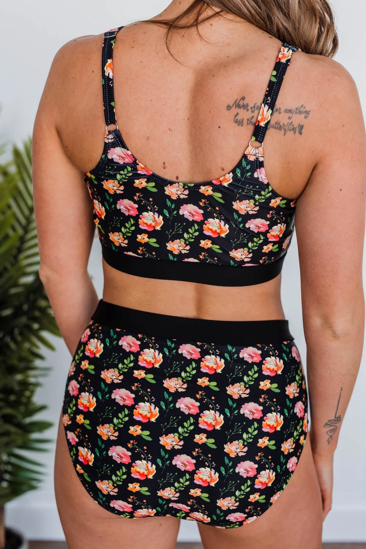 Black Floral Swim Top - Walking On Sunshine