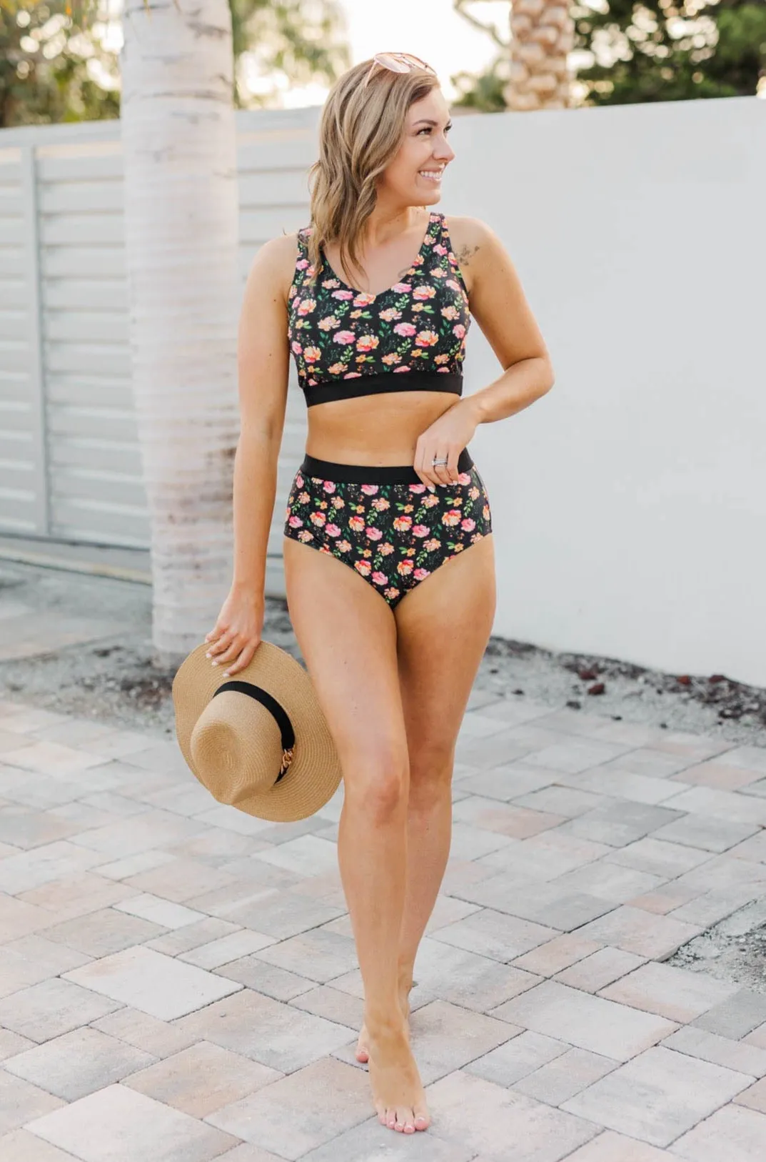 Black Floral Swim Top - Walking On Sunshine