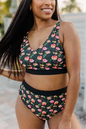 Black Floral Swim Top - Walking On Sunshine