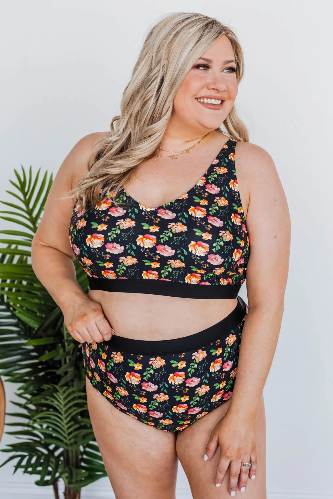 Black Floral Swim Top - Walking On Sunshine