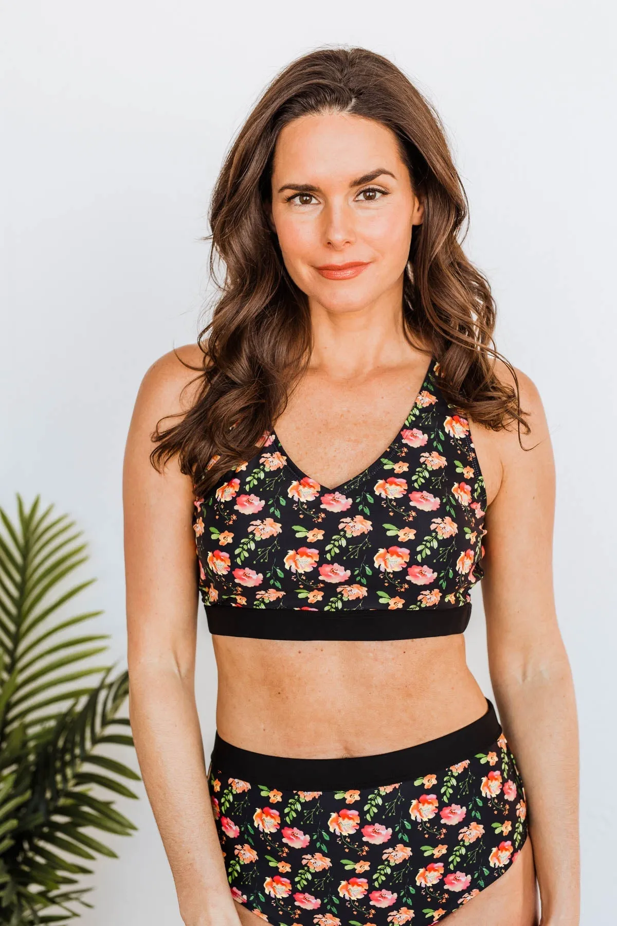 Black Floral Swim Top - Walking On Sunshine