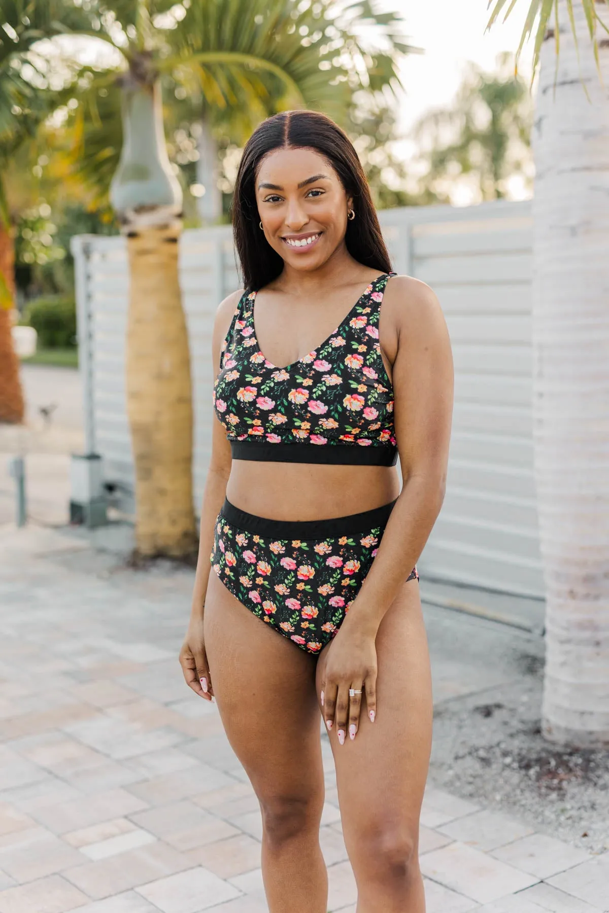 Black Floral Swim Top - Walking On Sunshine