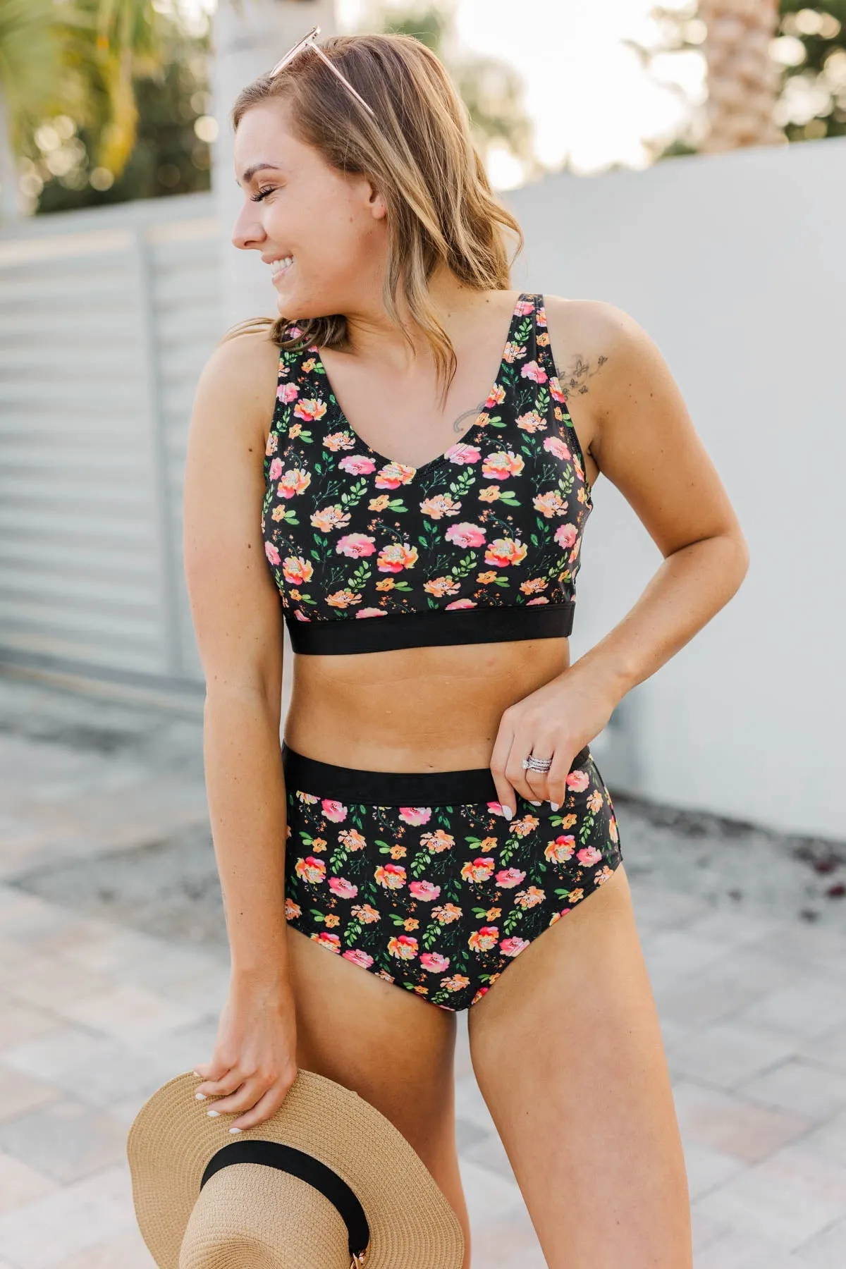 Black Floral Swim Top - Walking On Sunshine