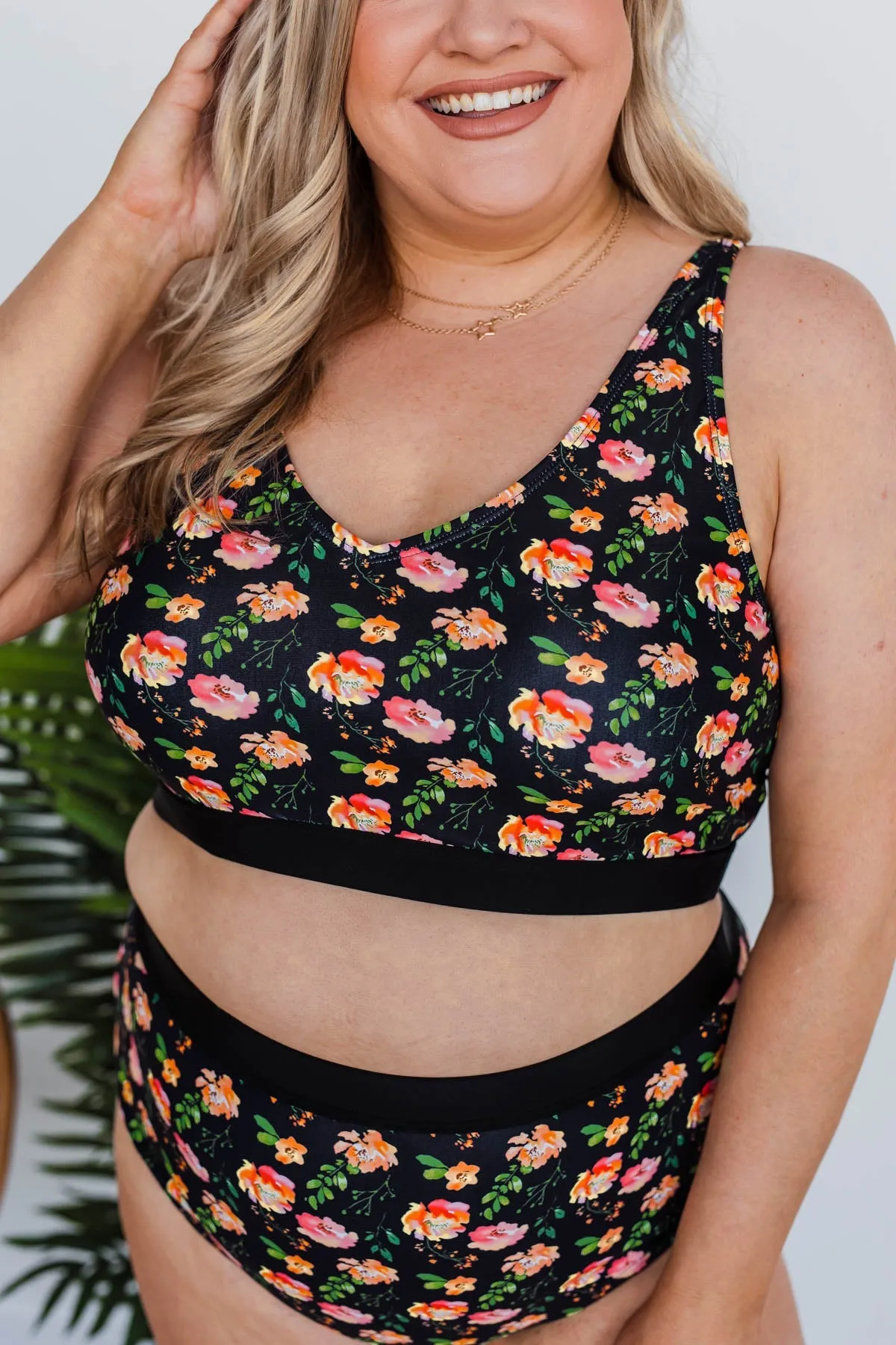 Black Floral Swim Top - Walking On Sunshine