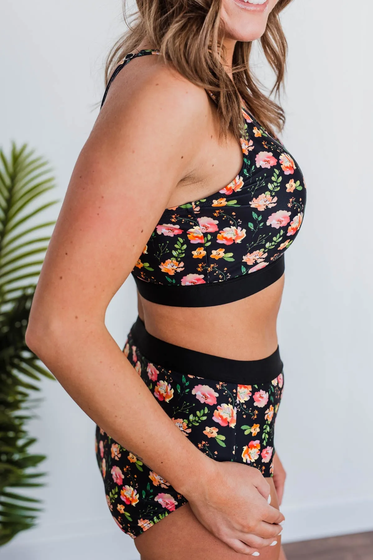 Black Floral Swim Top - Walking On Sunshine