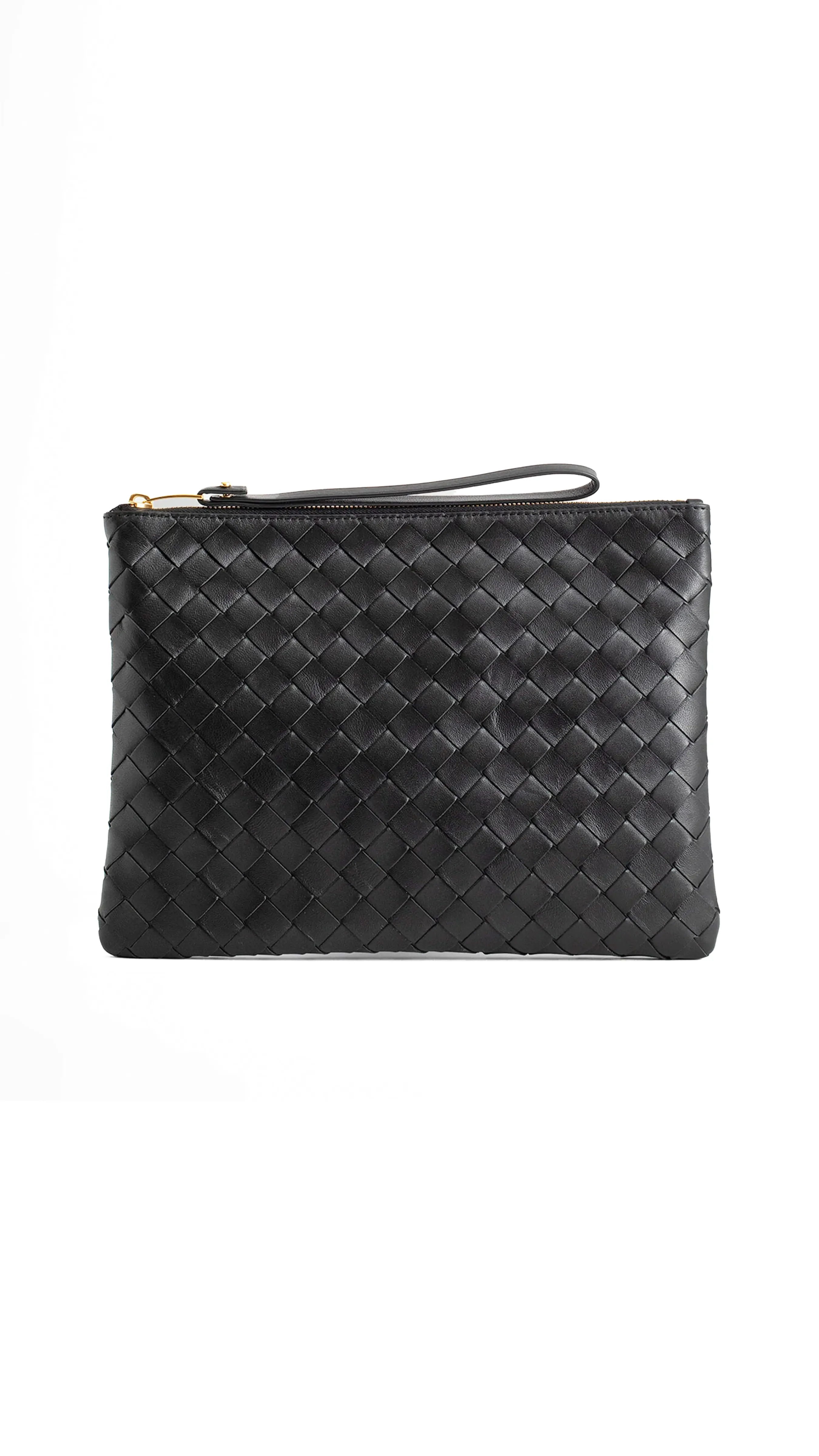 Black Intrecciato Flat Pouch Medium Size